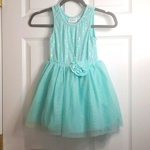 Seafoam green Sequin dress with tulle bottom.